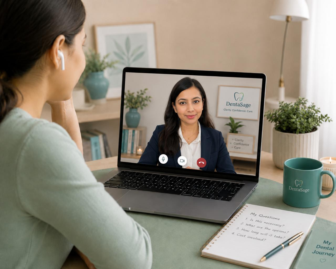 Patient having a video consultation with a DentaSage dental expert